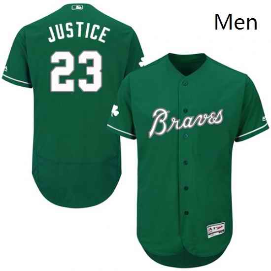 Mens Majestic Atlanta Braves 23 David Justice Green Celtic Flexbase Authentic Collection MLB Jersey